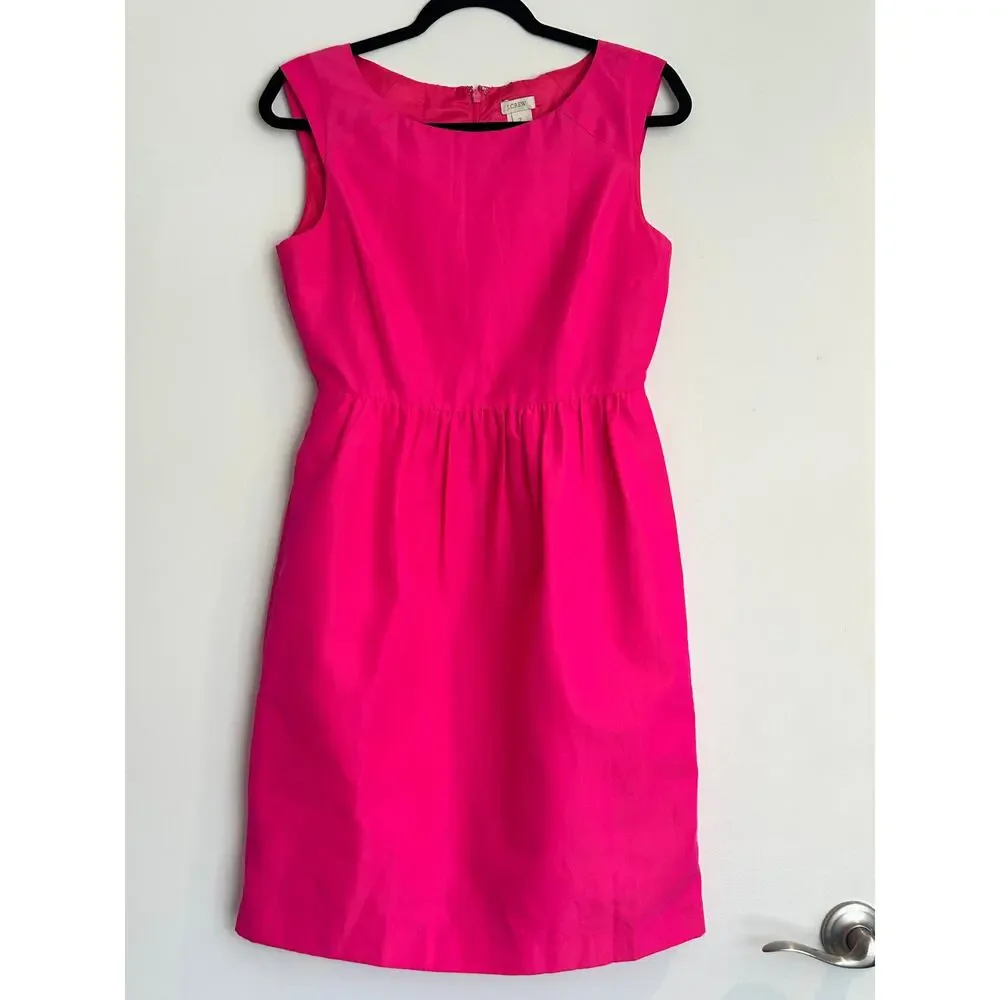J.Crew Pink Silk Blend Sheath Dress Sleeveless Fit Flare Sz 2 Pockets BarbieCore - Picture 3 of 6